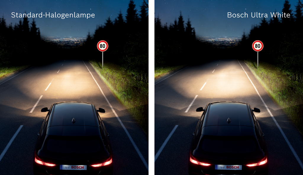 Halogen-Lampenlinie Ultra White von Bosch mit tageslichtähnlichem Licht für  bessere Kontraste - Bosch Media Service